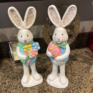 Bunny Figurines with Flowers and Egg